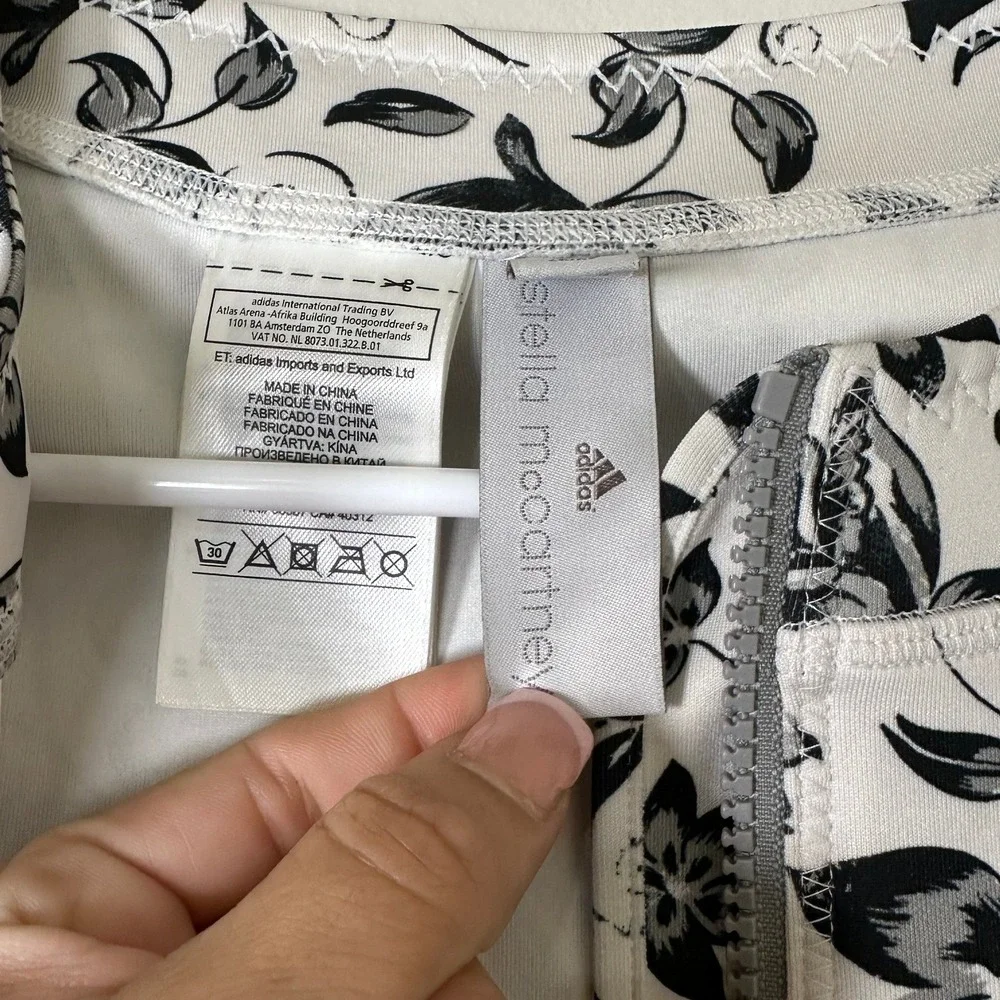 Adidas by Stella McCartney Floral Rash Guard Long Sleeve Swim Top Black White S - Picture 10 of 11